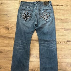 Blue Jeans Mens 36 Straight Y2K VTG Embroidered Print JNCO Style